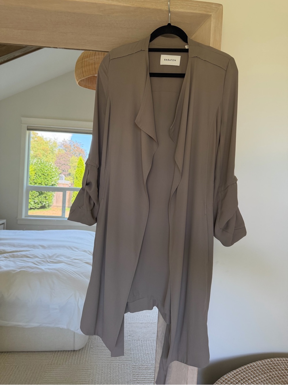 Babaton Taupe Long Draped Jacket